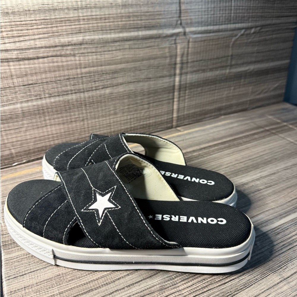 Converse Black Slide Sandals with White Star Accent